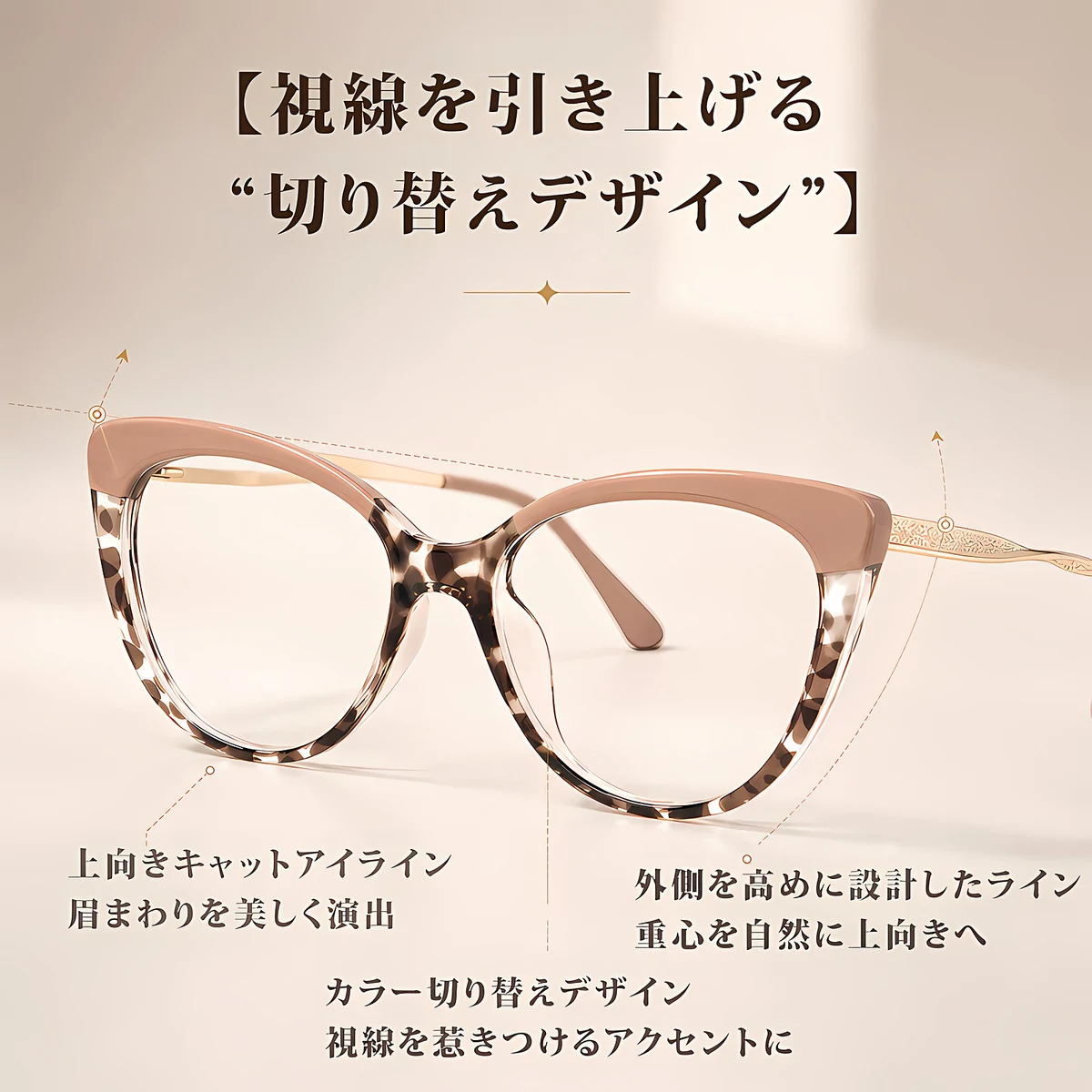 超軽量｜幾何学キャットアイ｜きれいめ映え｜クラシックミニマル｜レディース｜Modern Line｜Eterlens