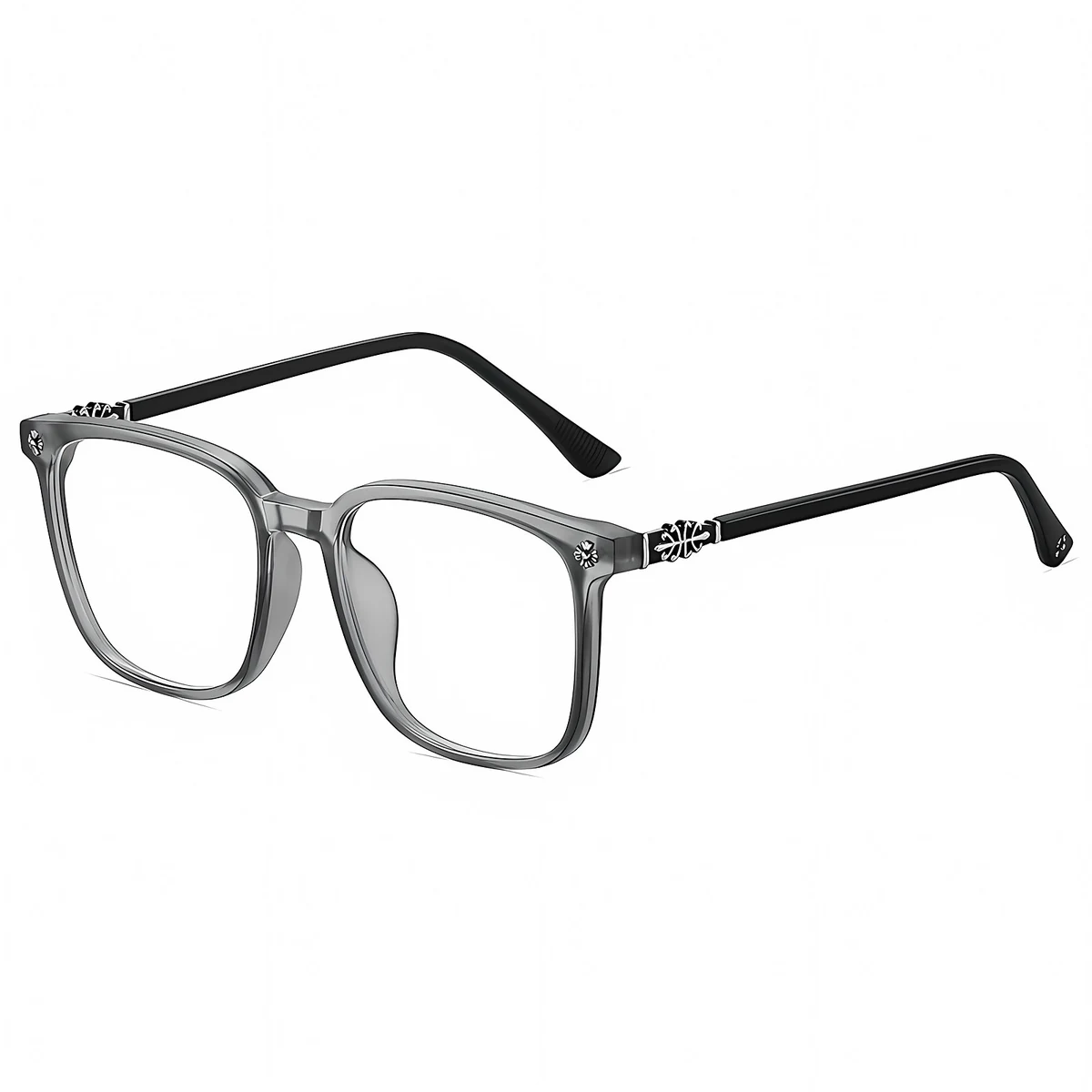 【シルバー彫刻×ビッグウェリントン型】Eterlens｜クロス＆唐草彫刻 リーディンググラス｜曇り止め・ブルーライトカット・遠中近対応｜調光レンズ｜顔まわりをすっきり見せる大きめフレーム