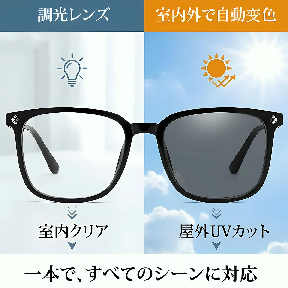 【シルバー彫刻×ビッグウェリントン型】Eterlens｜クロス＆唐草彫刻 リーディンググラス｜曇り止め・ブルーライトカット・遠中近対応｜調光レンズ｜顔まわりをすっきり見せる大きめフレーム