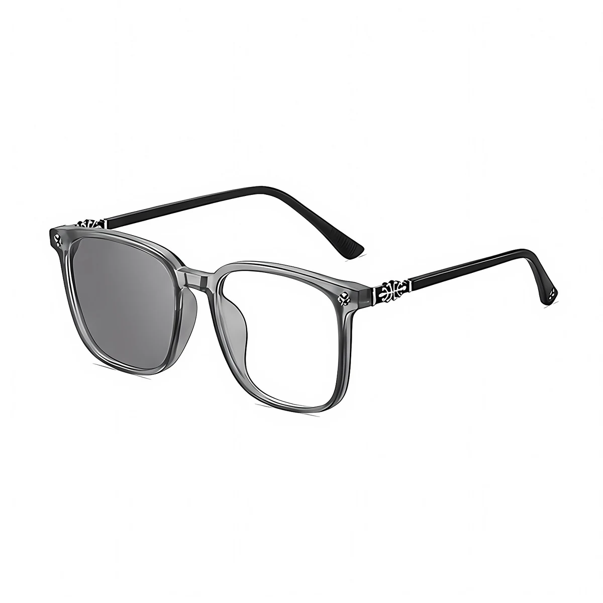 【シルバー彫刻×ビッグウェリントン型】Eterlens｜クロス＆唐草彫刻 リーディンググラス｜曇り止め・ブルーライトカット・遠中近対応｜調光レンズ｜顔まわりをすっきり見せる大きめフレーム