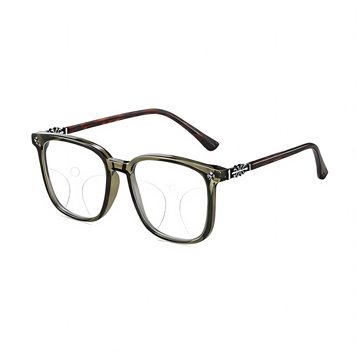 【シルバー彫刻×ビッグウェリントン型】Eterlens｜クロス＆唐草彫刻 リーディンググラス｜曇り止め・ブルーライトカット・遠中近対応｜調光レンズ｜顔まわりをすっきり見せる大きめフレーム