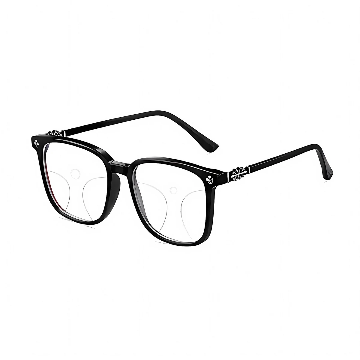 【シルバー彫刻×ビッグウェリントン型】Eterlens｜クロス＆唐草彫刻 リーディンググラス｜曇り止め・ブルーライトカット・遠中近対応｜調光レンズ｜顔まわりをすっきり見せる大きめフレーム