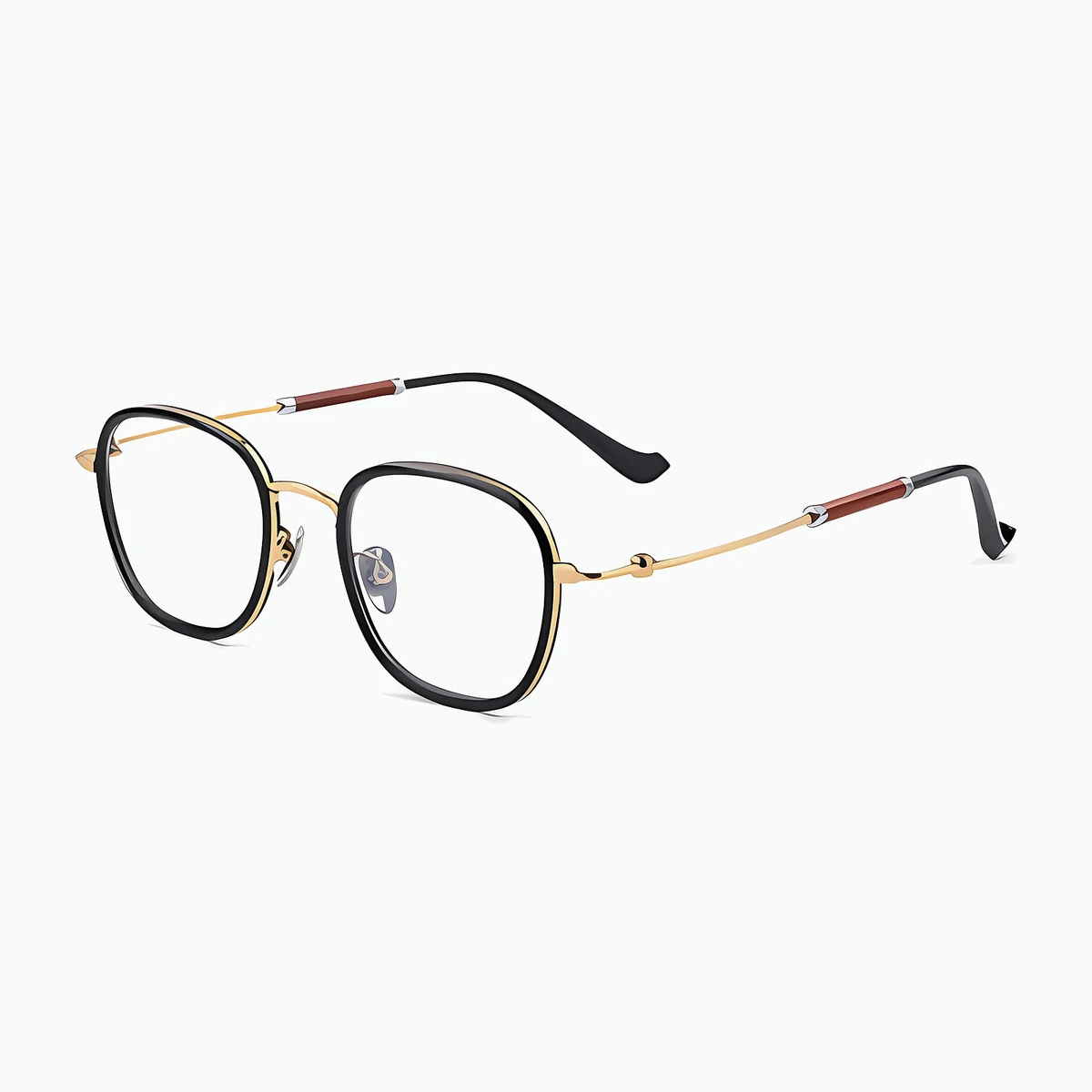 Eterlens｜【品格・クラシック】木製テンプル×べっ甲調メタルフレーム│クラシックなスクエアデザイン｜目元をやさしく引き立てる｜上質感のあるフレームメガネ｜度付き対応可能