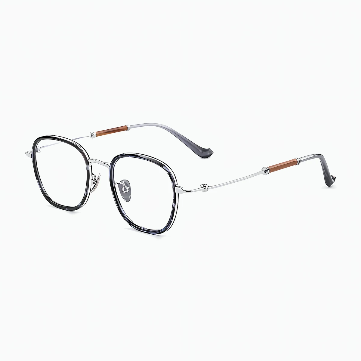 Eterlens｜【品格・クラシック】木製テンプル×べっ甲調メタルフレーム│クラシックなスクエアデザイン｜目元をやさしく引き立てる｜上質感のあるフレームメガネ｜度付き対応可能
