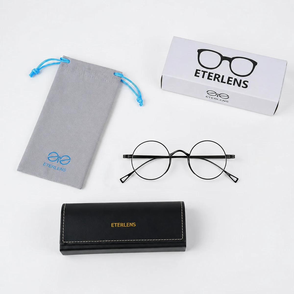 [ブラック]Eterlens KL 時の円環コレクション『刻』｜8.8g 超軽量のチタン製レトロラウンドメガネ｜度付き可能｜匠の技が光る一本
