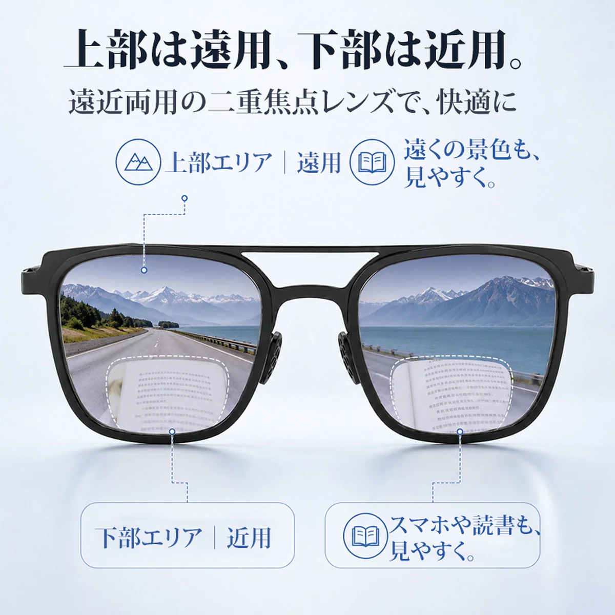 【UVカット】Eterlens｜おしゃれな二重焦点偏光老眼鏡｜ムレにくく快適