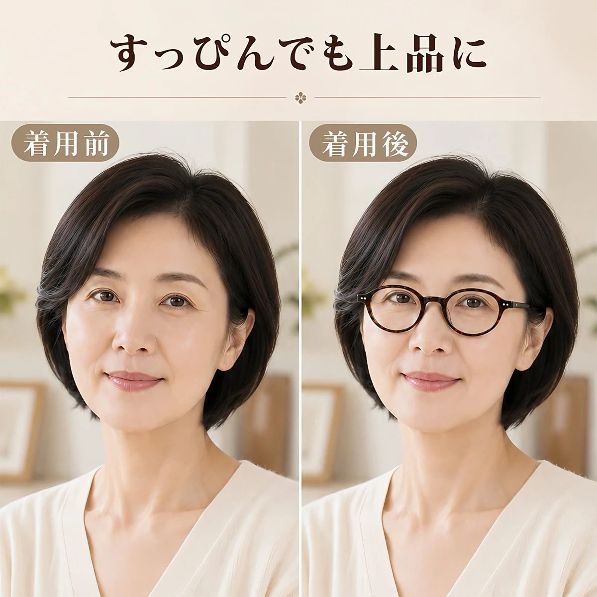 【12.3gの軽さ・エアリーなかけ心地】Eterlens｜高品質TR90フレーム【Air-Feel】｜クラシックなべっ甲柄ラウンドメガネ｜鼻まわり・耳元にやさしい｜男女兼用・伊達メガネ｜一日中軽やかに