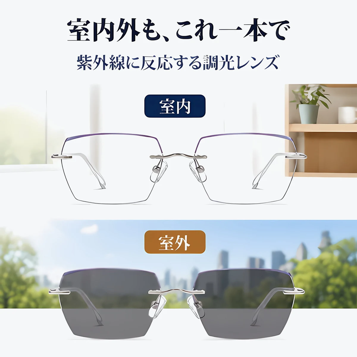 Eterlens｜リムレススクエア型ビジネス用調光リーディンググラス