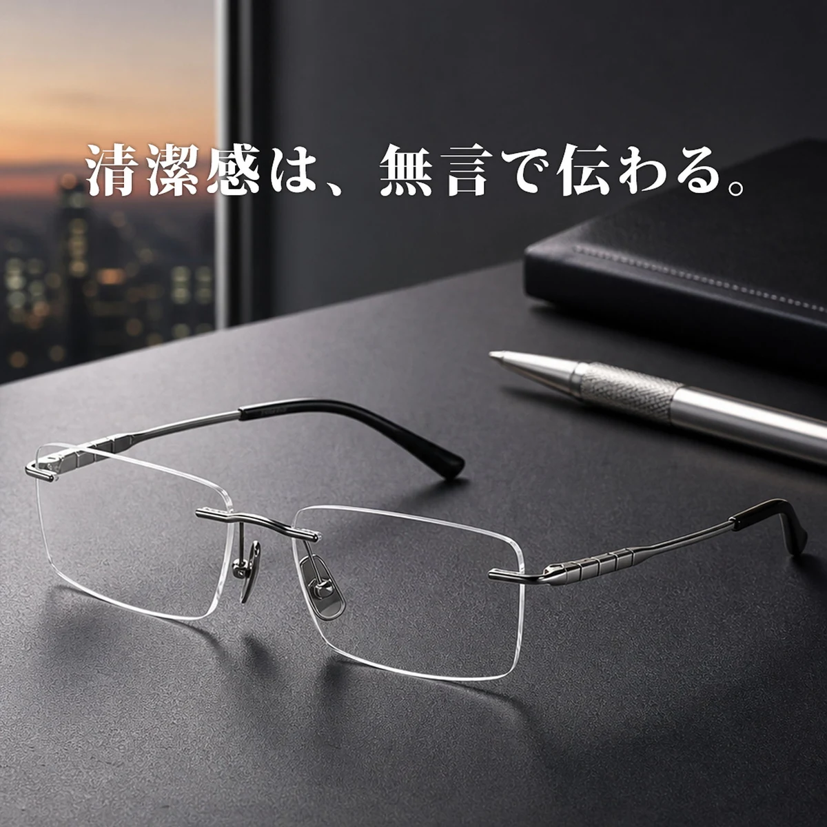 【軽やかな掛け心地】Eterlens 約10g 純チタン リムレスメガネ｜ブルーライトカット｜UVカット