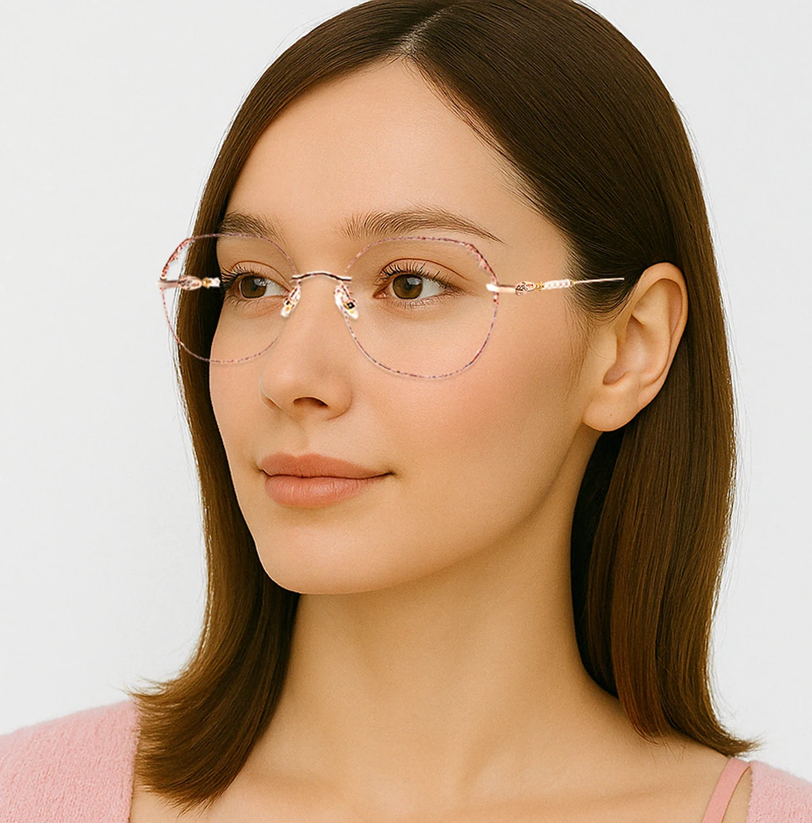 Eterlens ブルーライトカット老眼鏡 | パール装飾  | ファッショナブルで若見え | 形状記憶金属素材 - 商品画像 3/5 (Rimless BlueGuard)