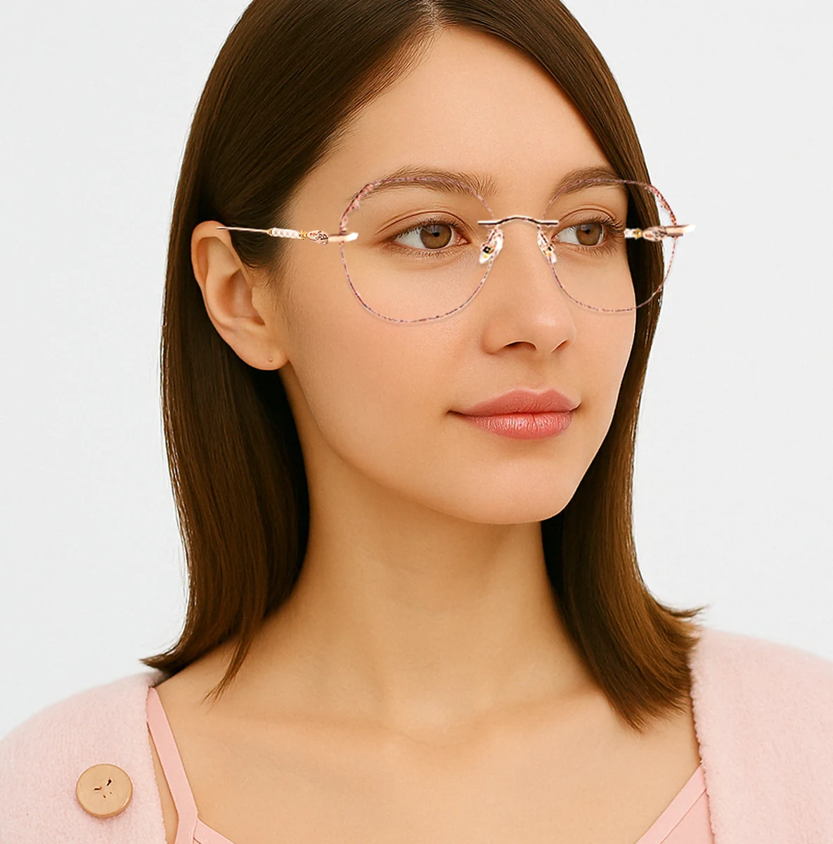 Eterlens ブルーライトカット老眼鏡 | パール装飾  | ファッショナブルで若見え | 形状記憶金属素材 - 商品画像 4/5 (Rimless BlueGuard)
