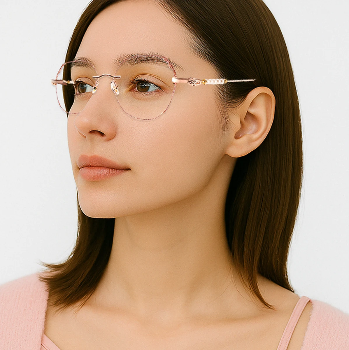 Eterlens ブルーライトカット老眼鏡 | パール装飾  | ファッショナブルで若見え | 形状記憶金属素材 - 商品画像 5/5 (Rimless BlueGuard)