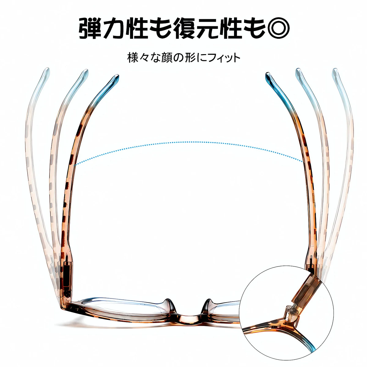 【遊び心あふれる】Eterlens 老眼鏡 "アクア・ディップ" | 定番のべっ甲柄をカラーで遊ぶ | ブルーライトカット バネ丁番 ウェリントン メンズ レディース - 商品画像 7/11 (Wellington BlueGuard)