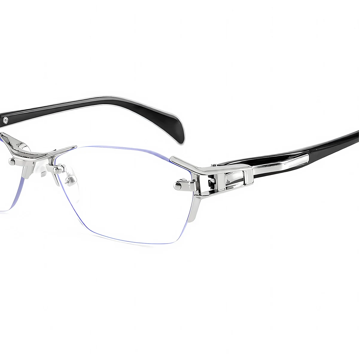 【ブルーライトカット・調光レンズ・リムレス】 Eterlens｜ミニマルな多角形リムレス老眼鏡｜シャープな幾何学デザイン・洗練された印象｜目にやさしくて快適