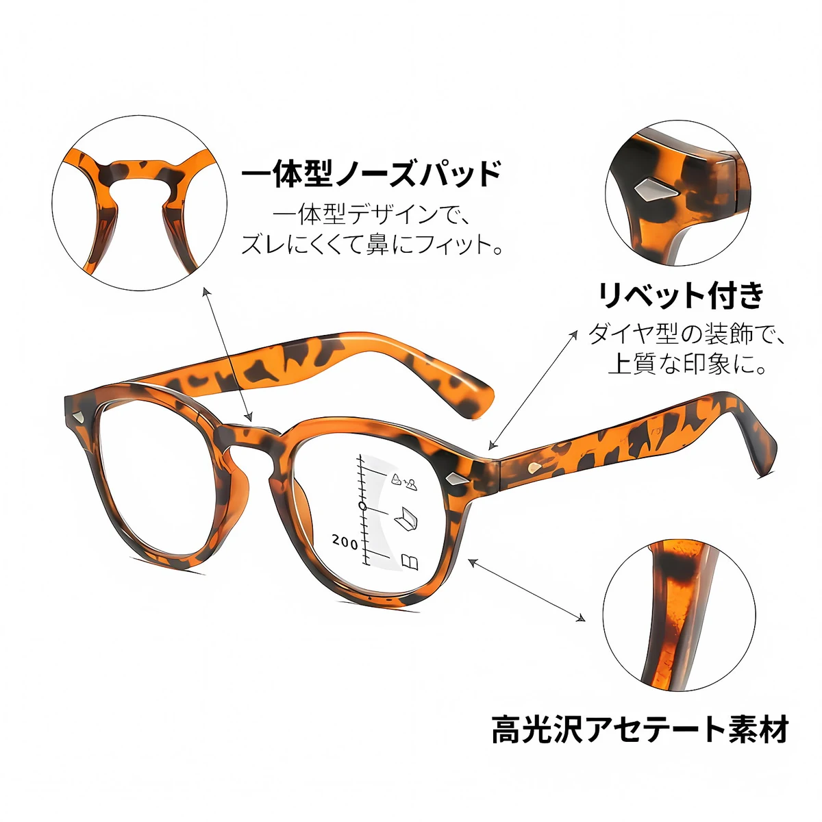 【遠近両用・累進多焦点レンズ】Eterlens 老眼鏡 おしゃれ サーモントフレーム | ブルーライトカット | 40代・50代向け 知的で上品なシニアグラス - 商品画像 6/15 (Boston Progressive)
