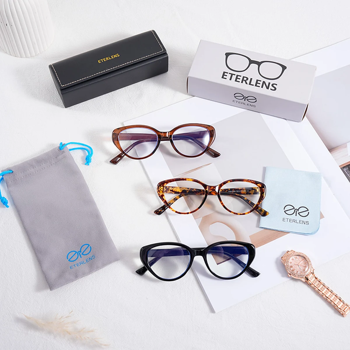 【上向きキャットアイ型・すっきり見え】 Eterlens｜上品なキャットアイ型リーディンググラス｜ブルーライトカット×軽やかなビッグフレーム｜アジア女性の顔立ちにフィット｜スマホ・PC・読書これ1本で対応