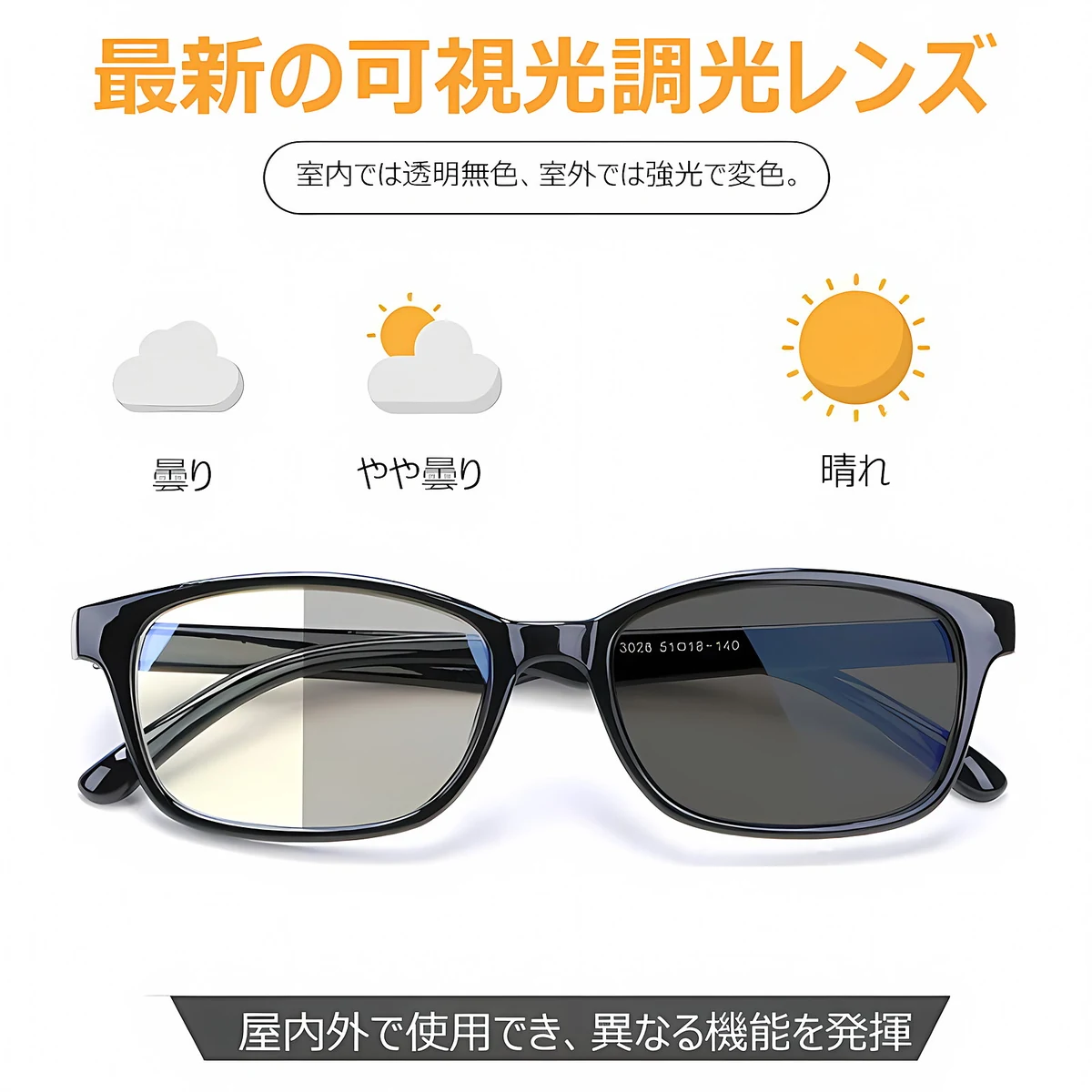 Eterlens GRAVITY 砂塵・花粉対策 多焦点遠近両用スマート調光ビッグフレーム老眼鏡 - 商品画像 5/17 (Square Progressive)