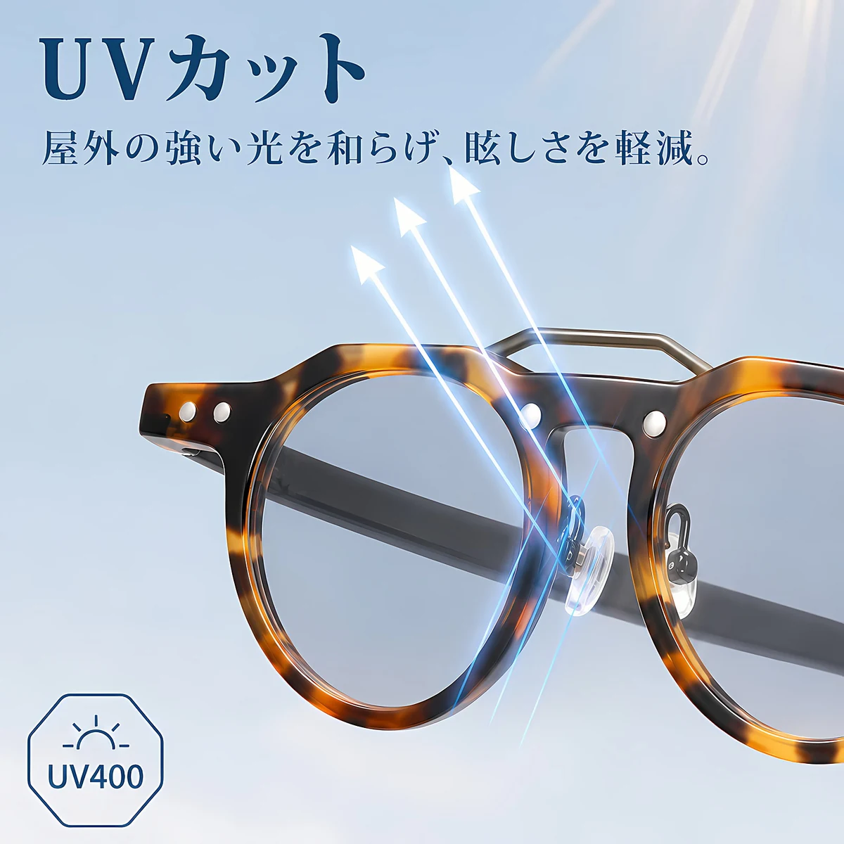 【室内外の近用に、掛け替えの手間を軽減】Eterlens｜老眼鏡に見えないクラウンパント型 調光リーディンググラス
