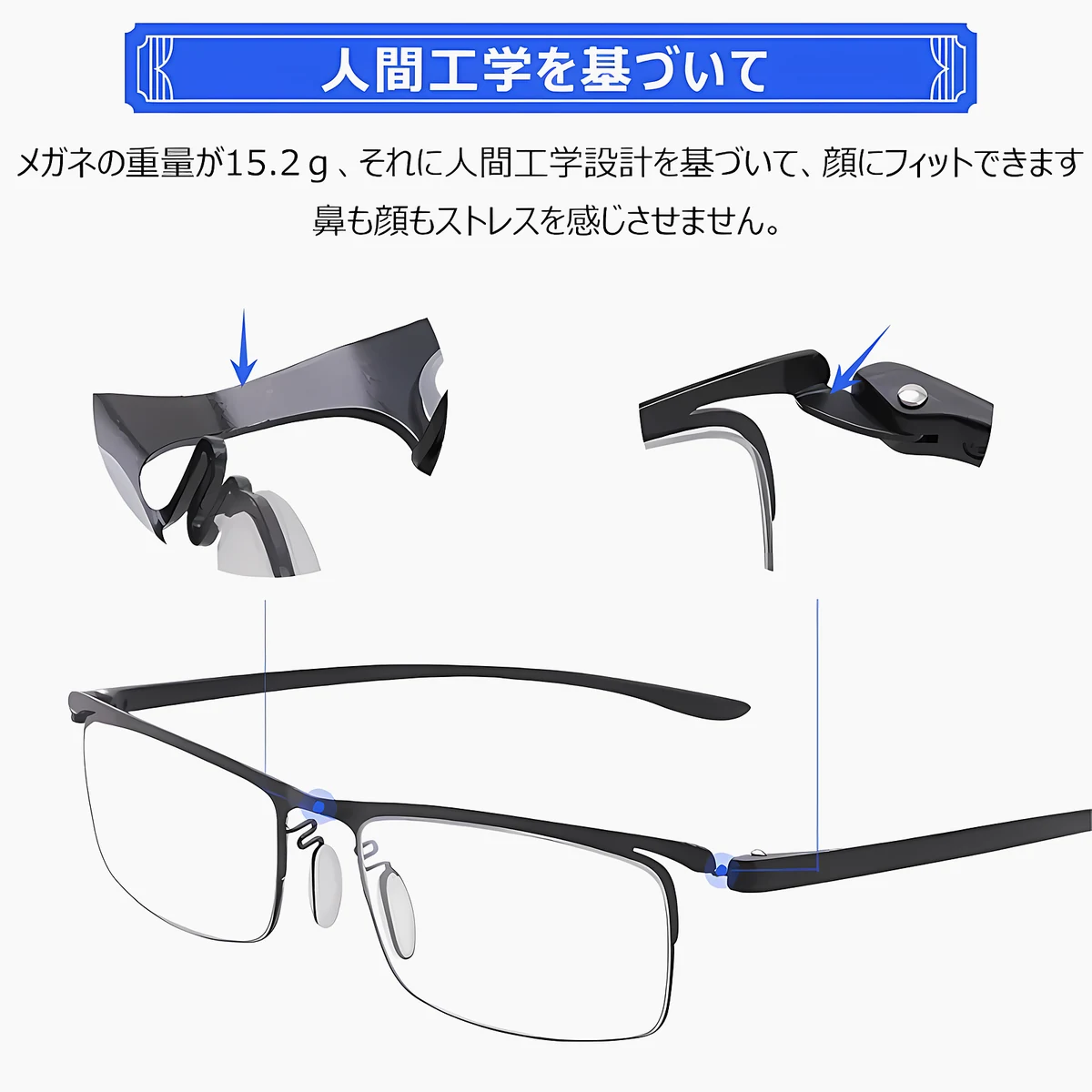 累進多焦点遠近両用ブルーライトカット老眼鏡 | Square Progressive - 商品画像 5/6
