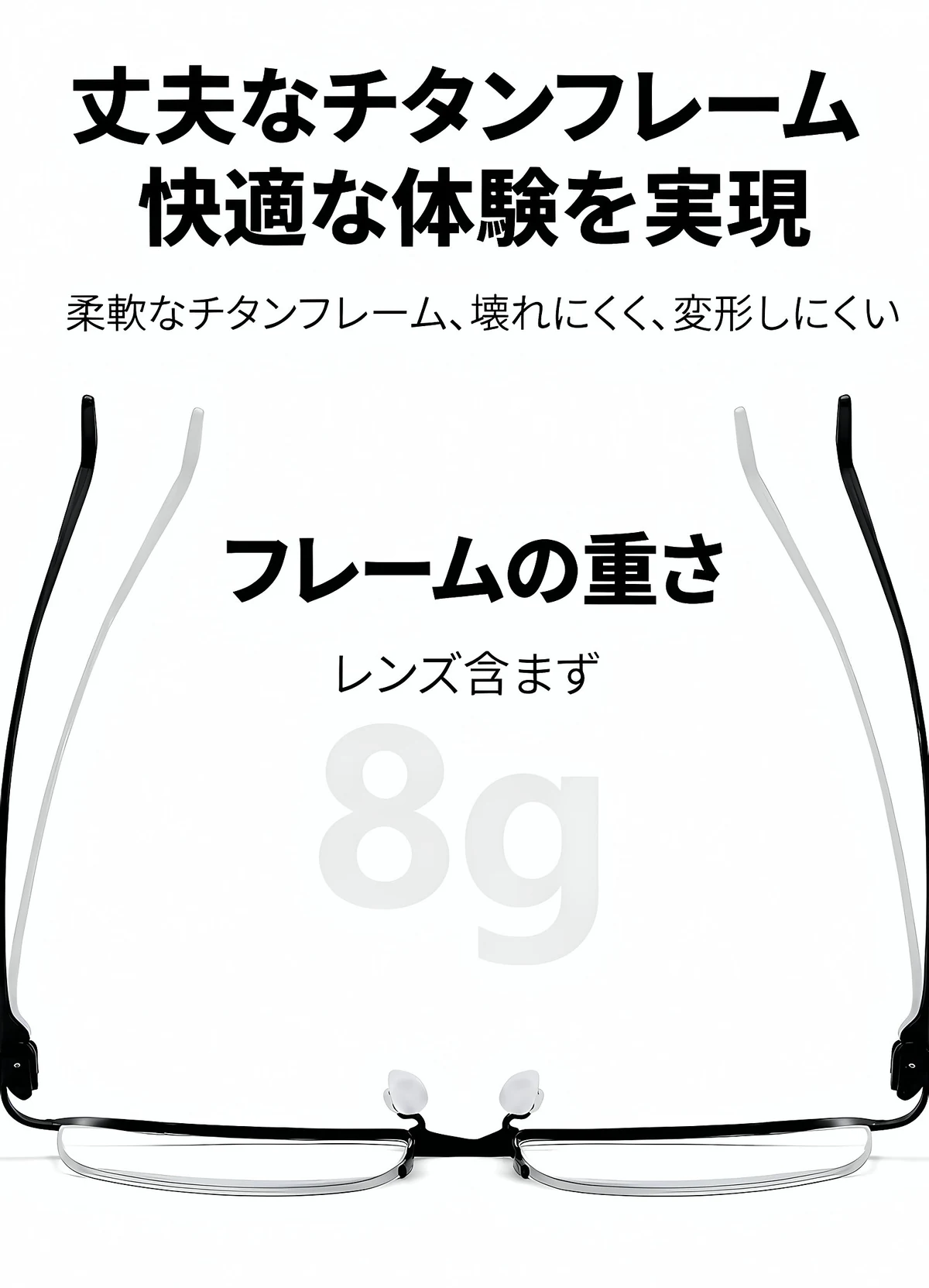 【8.6g超軽量・鼻に跡がつかない】｜Eterlens 純チタン製 老眼鏡｜ おしゃれ メンズ レディース ｜ブルーライトカット ｜小顔効果 ｜スクエア型 度付き対応 商品説明画像 14