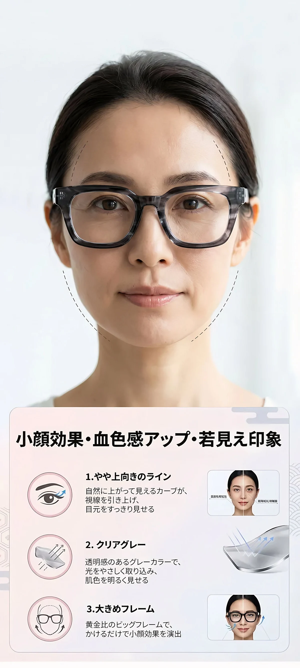 ETERLENS | 小顔効果・超軽量TR | 水墨画風ビッグフレーム | 快適な見え心地 | おしゃれ 老眼鏡 商品説明画像 2