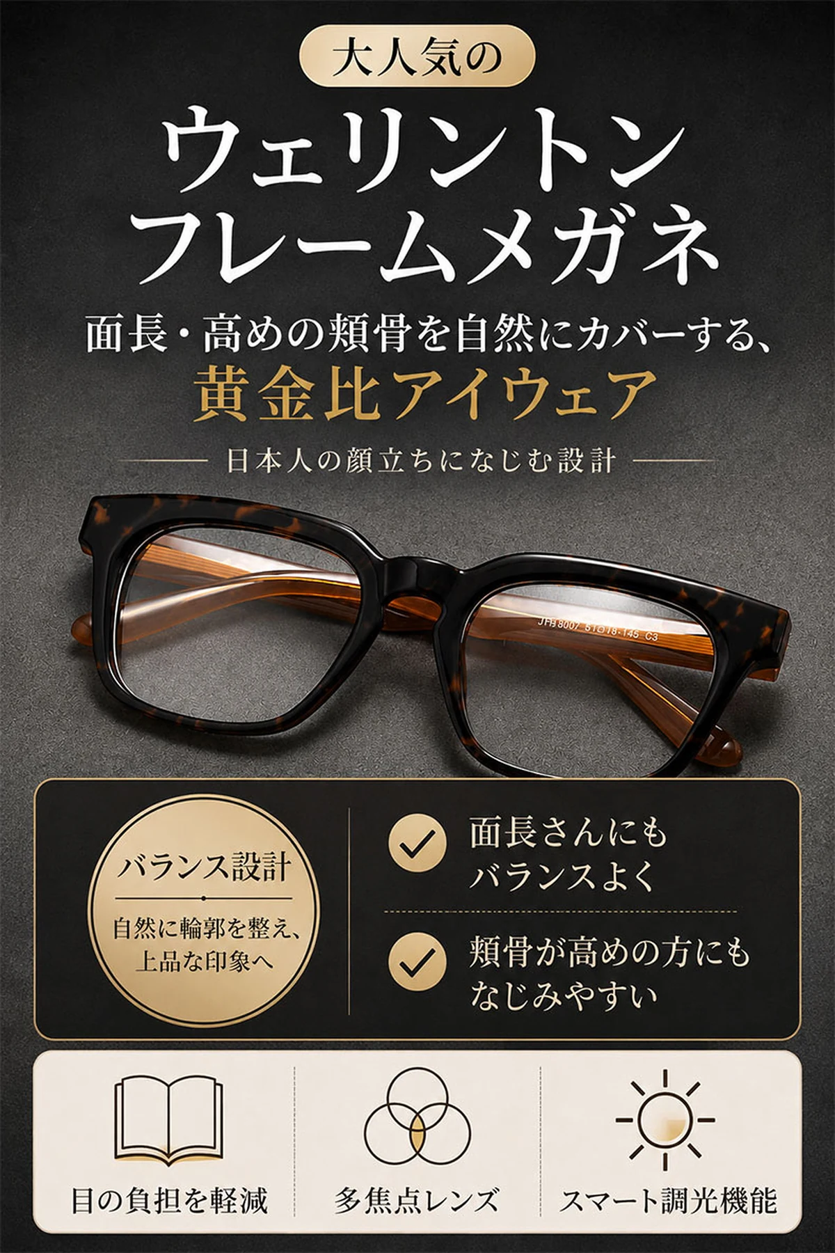 知性の窓｜大人気のウェリントンフレームメガネ│クラシカルな太セル | Wellington RxReady 商品説明画像 1