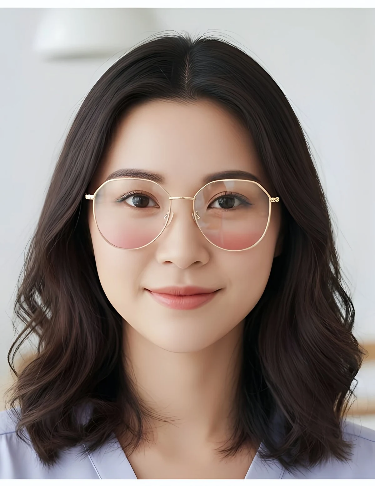 【血色感UP・すっぴん隠し】Eterlens 18g 血色感アップメガネ 度付き おしゃれ 多角形 | ライトピンクレンズ+合金フレーム | 肌映え・大人可愛い 商品説明画像 2