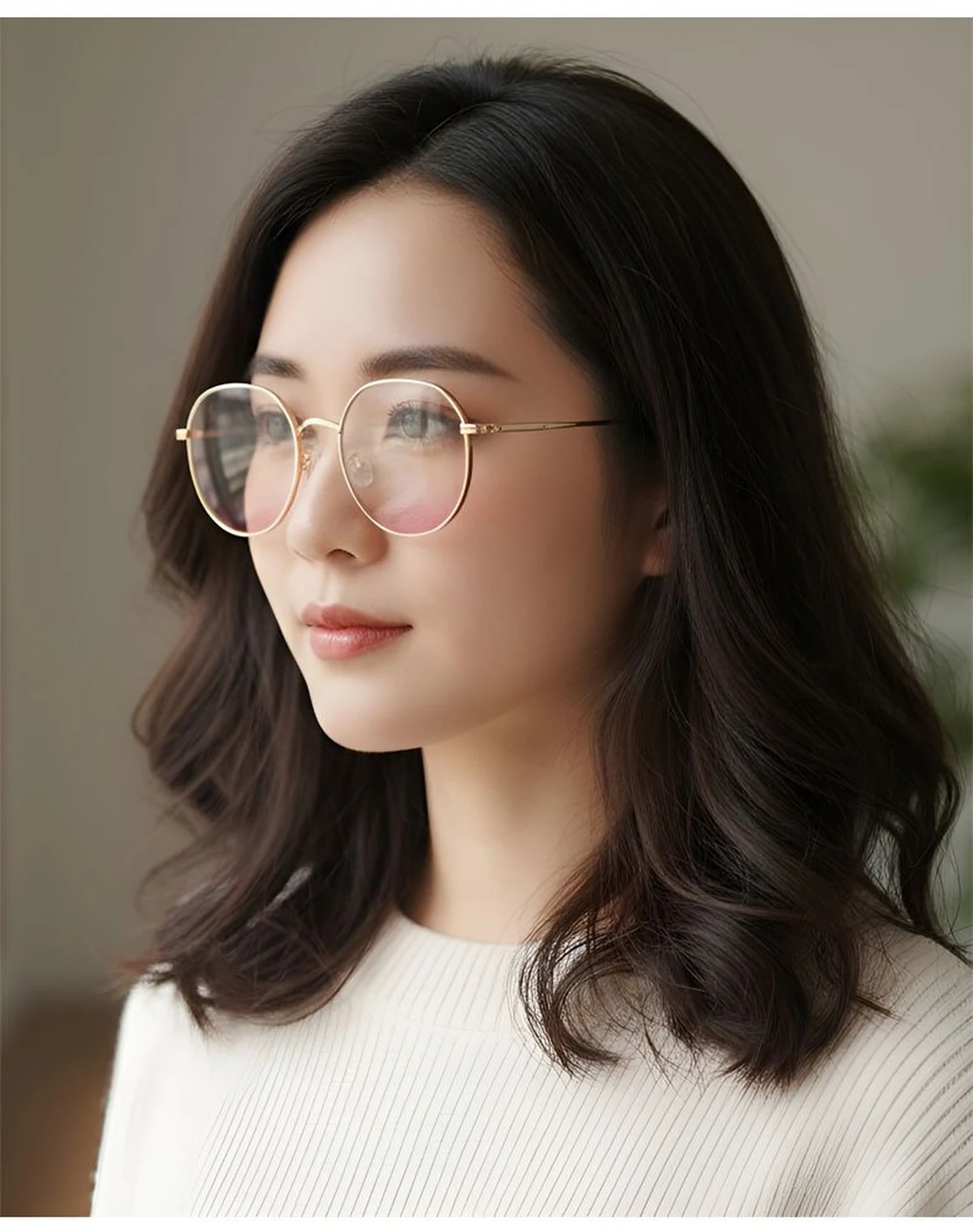 【顔映りアップ・美肌見せ】Eterlens 度付きメガネ レディース おしゃれ | 血色感ライトピンクレンズ | チタン超軽量フレーム・大人可愛いラウンド型 商品説明画像 2