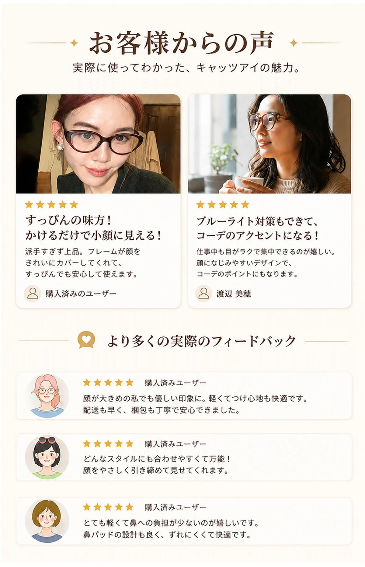 [NEW]【小顔効果・メガネ】ETERLENS | フェイスライン補整「フォックス型」 | リフトアップ | 軽量 アセテート 大人可愛い 度付き 商品説明画像 3