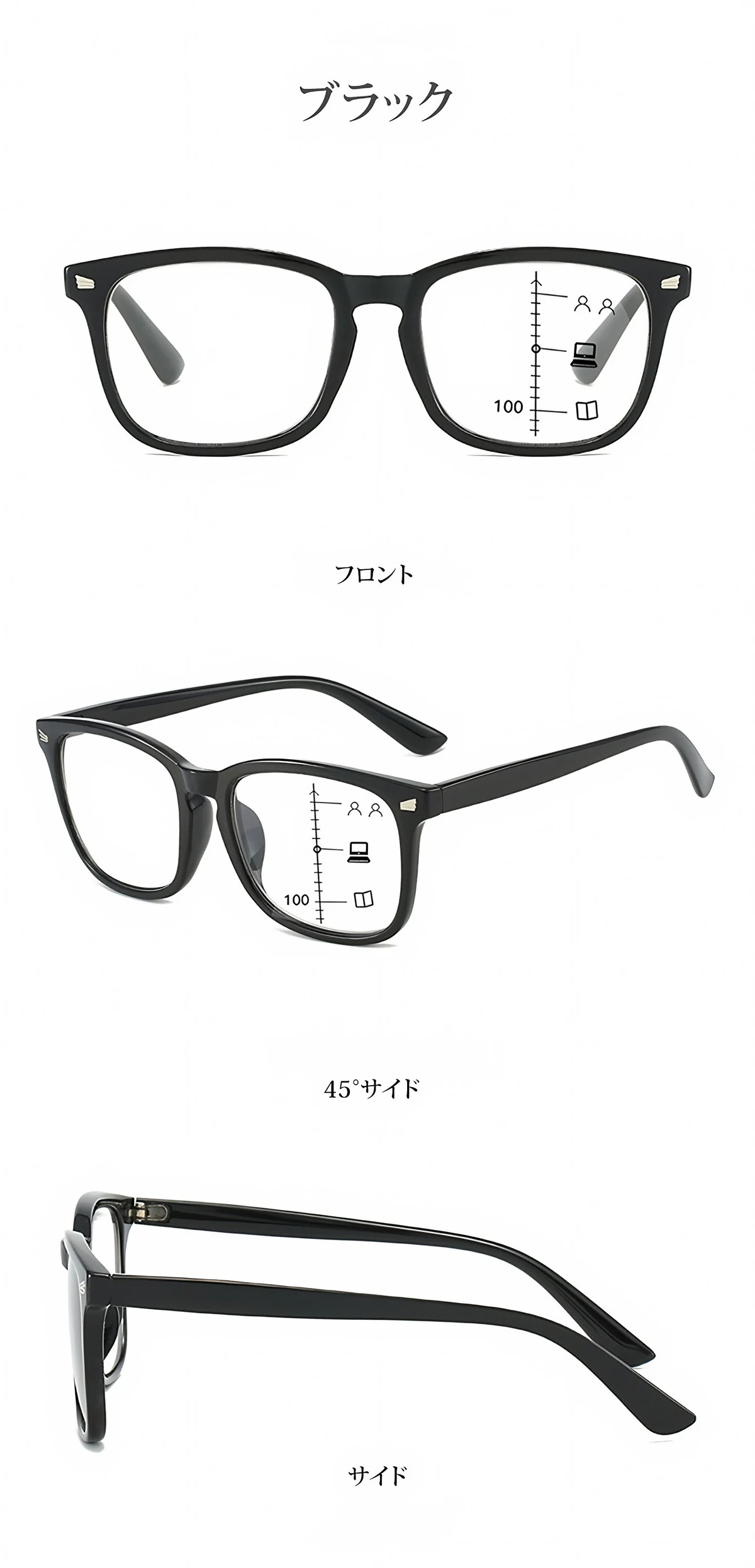 遠近両用累進多焦点ブルーライトカットビッグフレーム老眼鏡 | Wellington Progressive 商品説明画像 15