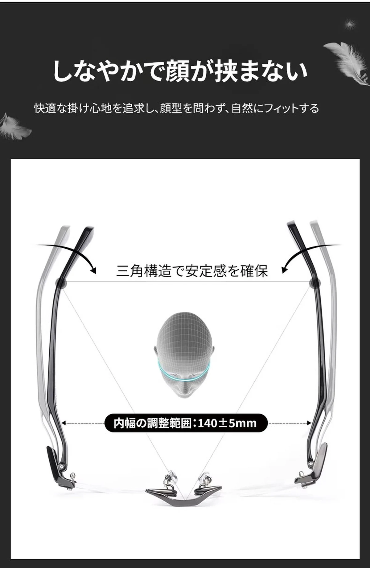 【ブルーライトカット・調光レンズ・リムレス】 Eterlens｜ミニマルな多角形リムレス老眼鏡｜シャープな幾何学デザイン・洗練された印象｜目にやさしくて快適 商品説明画像 12