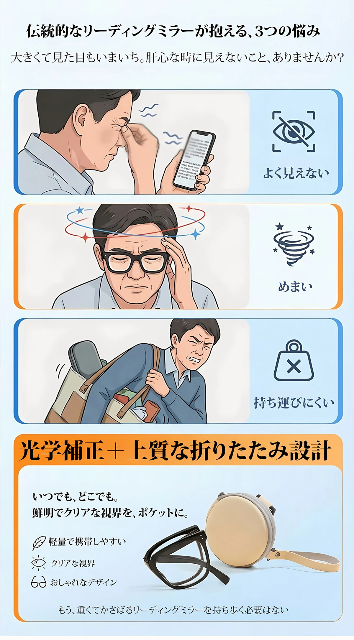 Eterlens折りたたみ式ブルーライトカット老眼鏡| 掛けてはおしゃれ、畳んではコンパクト | 小顔効果の | ブルーライトカット | Wellington FoldLite 商品説明画像 1