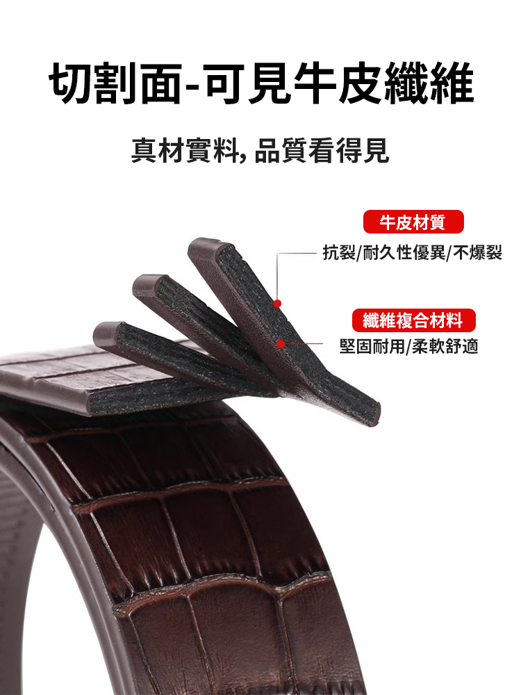 高檔鱷魚紋自動扣真皮腰帶