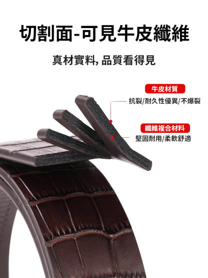 高檔鱷魚紋自動扣真皮腰帶