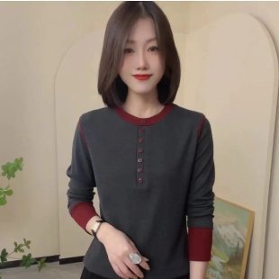 撞色設計圓領長袖T卹