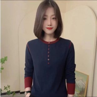 撞色設計圓領長袖T卹