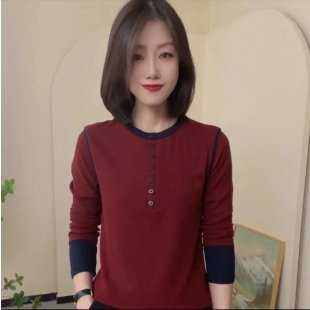 撞色設計圓領長袖T卹