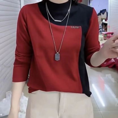 雙面絨撞色拼接打底衫