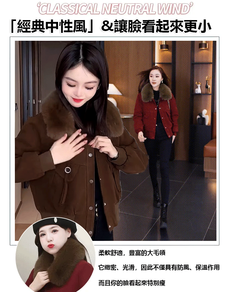 【小火爐】大毛領加絨加厚派克棉服女