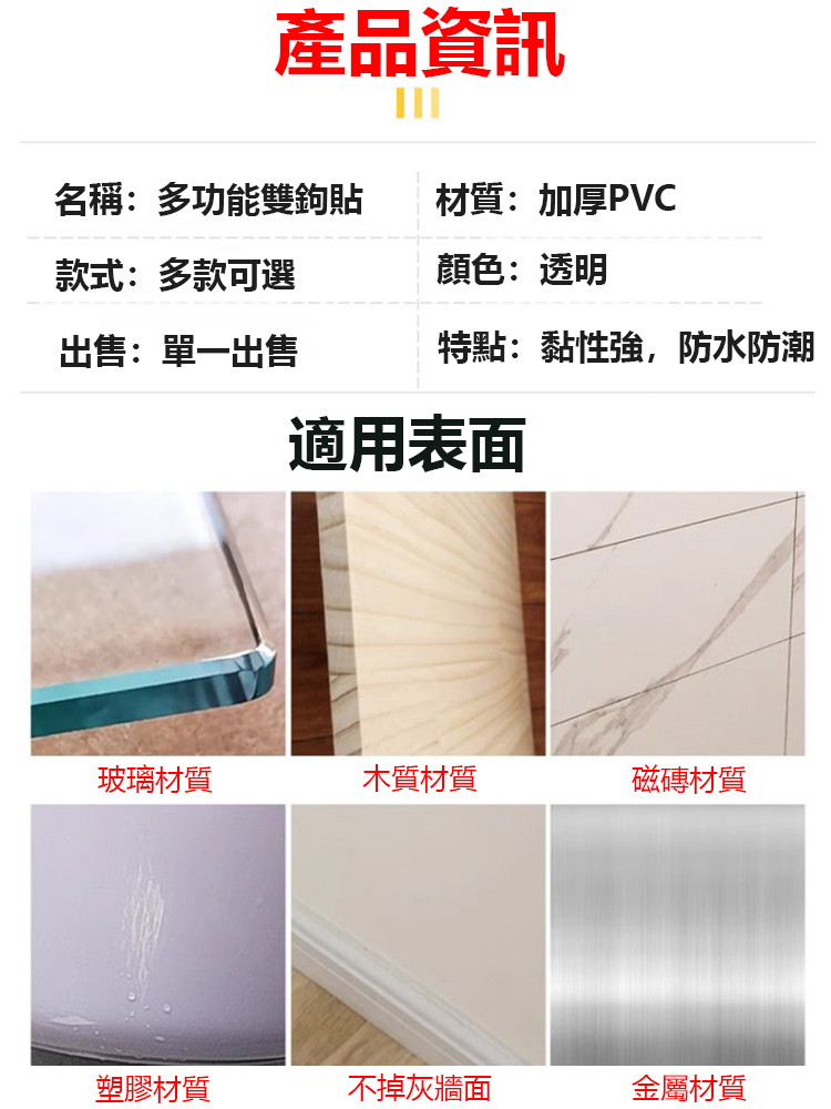 【牆壁不倒我不掉】透明無痕卡扣貼