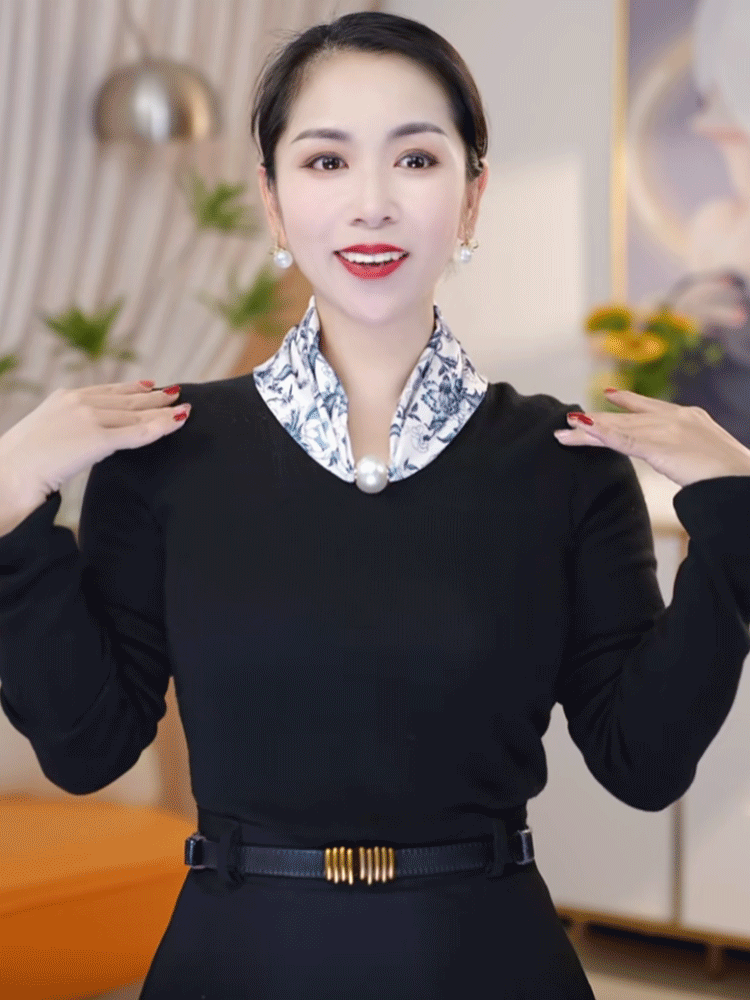 百搭時尚珍珠磁吸扣護頸絲巾