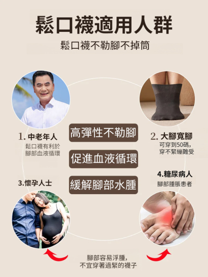 大尺寸不勒腳鬆口理療護理襪