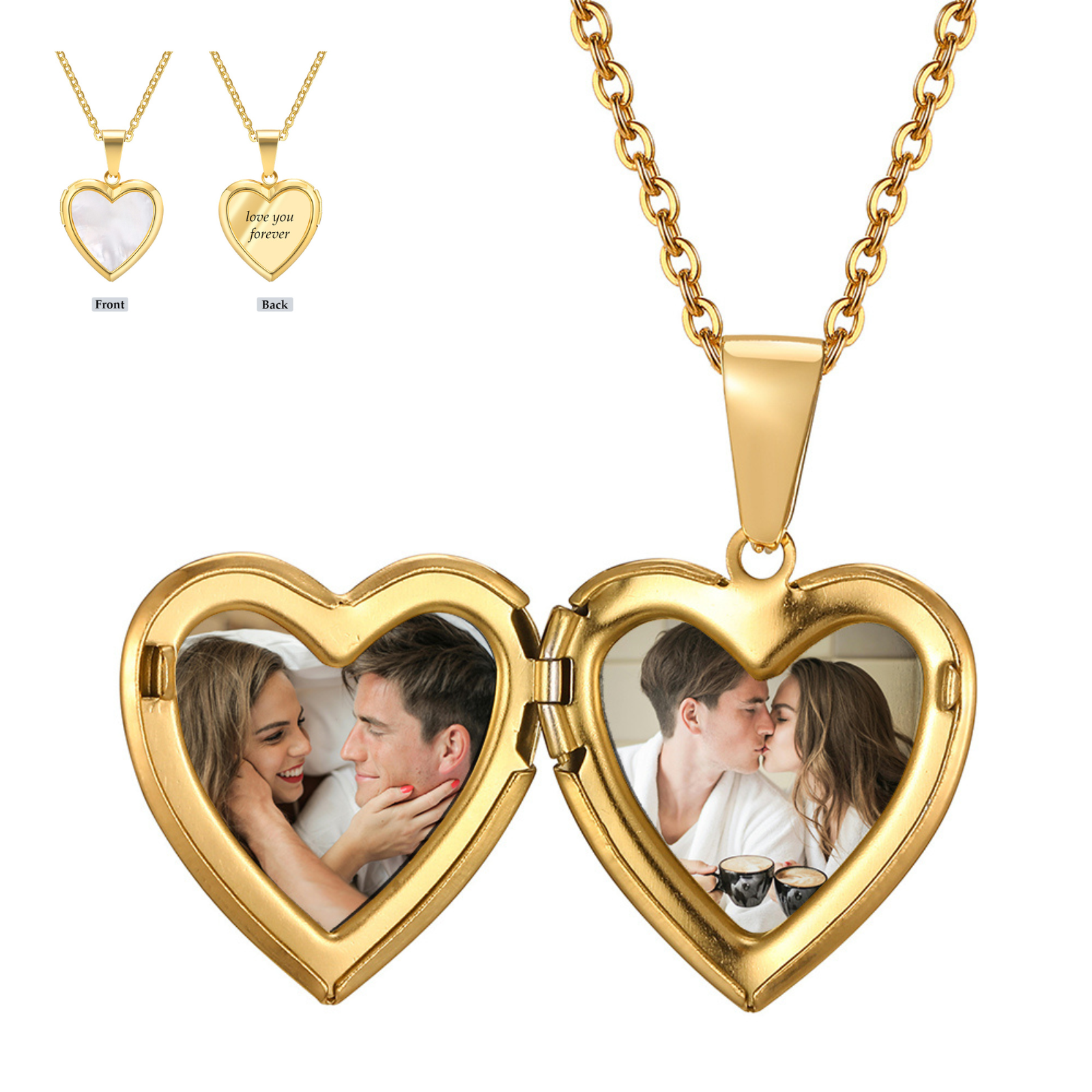 Personalised Heart Shaped Locket Necklace for Women Custom with 2 Photos and 1 Text