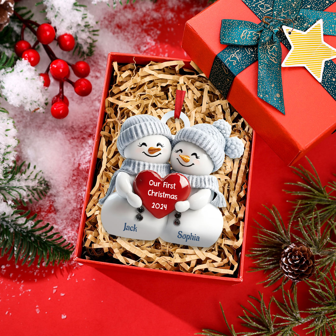 Personalised 2 Names & Year Snowman Couple Acrylic Ornament Our First Christmas Together