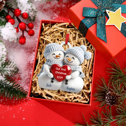 Personalised 2 Names & Year Snowman Couple Acrylic Ornament Our First Christmas Together-Jessemade AU