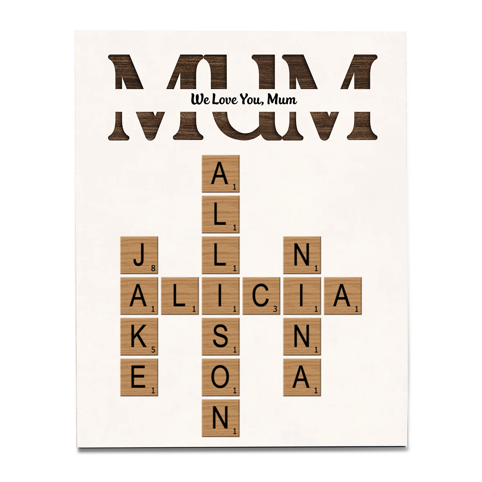 Personalised Wooden Plaque Crossword Custom With Text & Names Ornament Gift for Mum | Jessemade