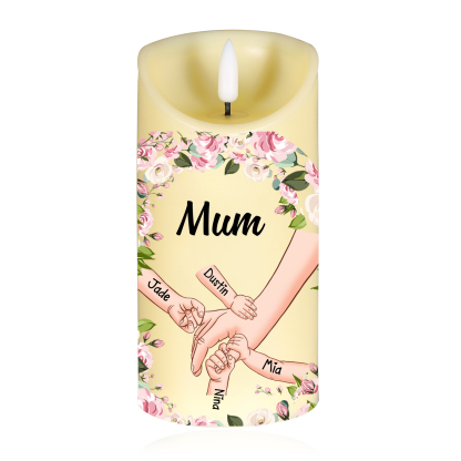 Personalised 1-6 Names Mum LED Candle, Custom Hand in Hand Candle Gift for Mum| Jessemade
