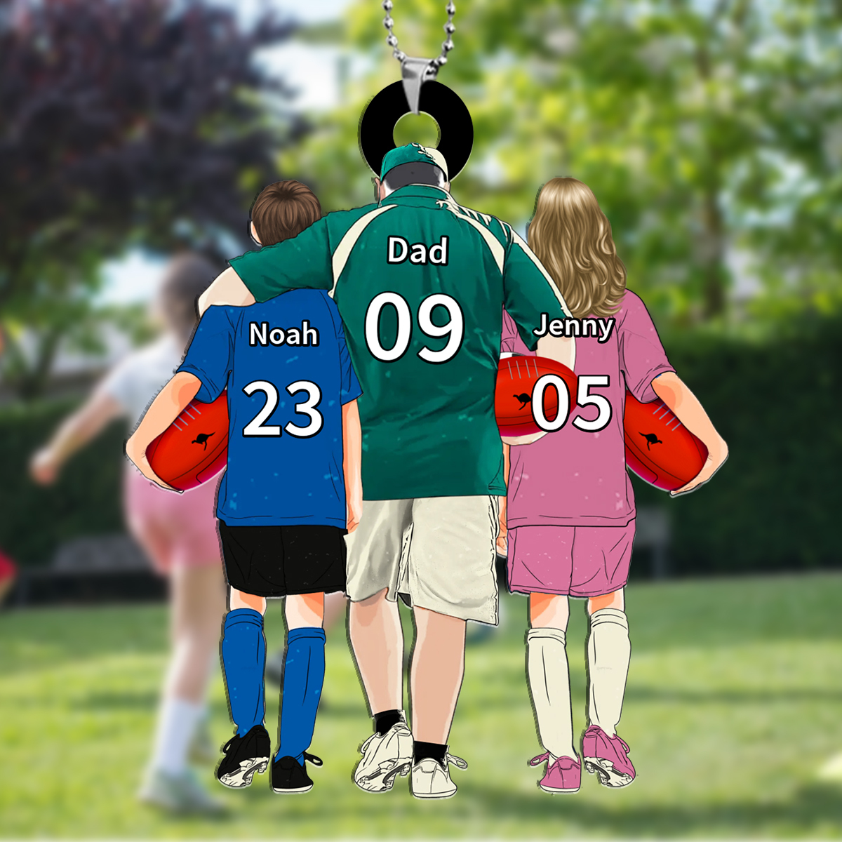 Personalised Aussie Rules Footy Keyring, Custom 3 Names and Numbers Father’s Day Gift for Dad/Footy Fan | Jessemade