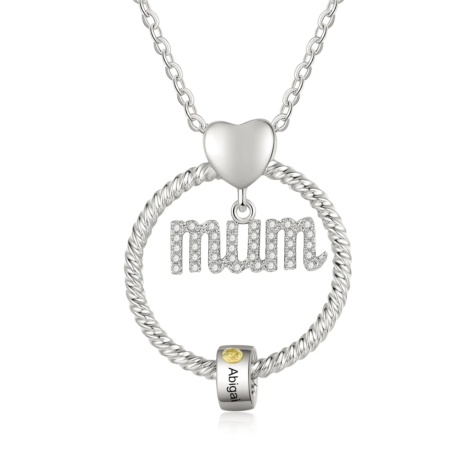 Personalised Mum Circle Necklace Gift Set with Gift Box Custom 1-6 Names & Birthstones Pendant Necklace Gift For Mum