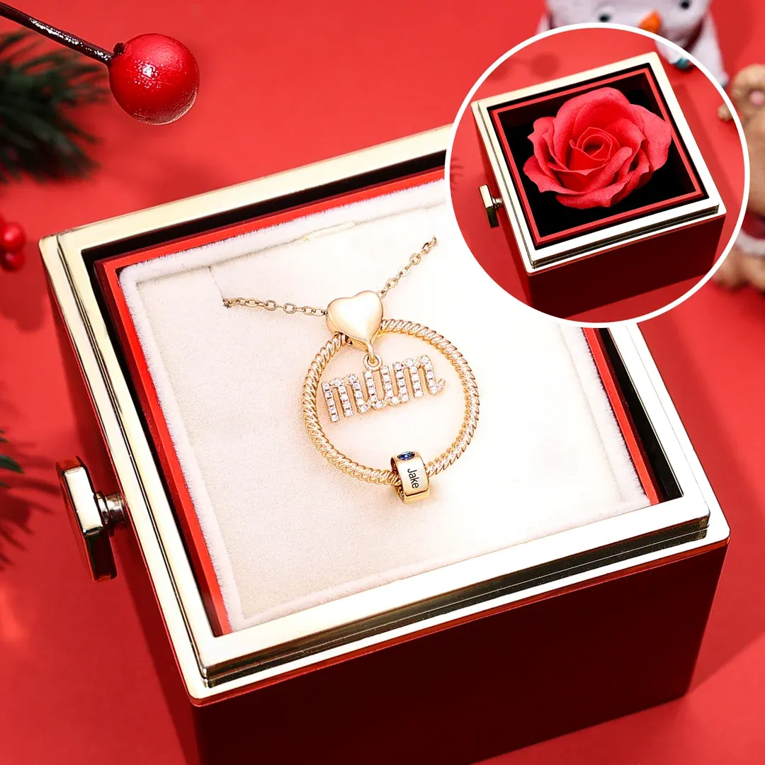 Personalised Mum Circle Necklace Gift Set with Gift Box Custom 1-6 Names & Birthstones Pendant Necklace Gift For Mum
